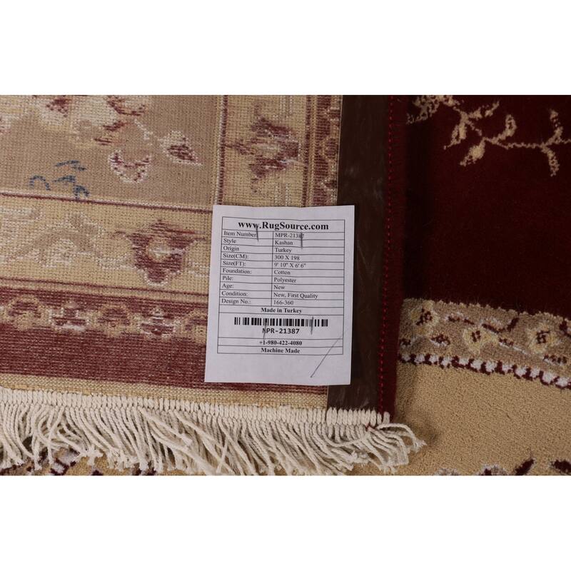 Red Victorian Style Kashan Turkish Area Rug Machine Made Floral Carpet - 6'6" x 9'10"