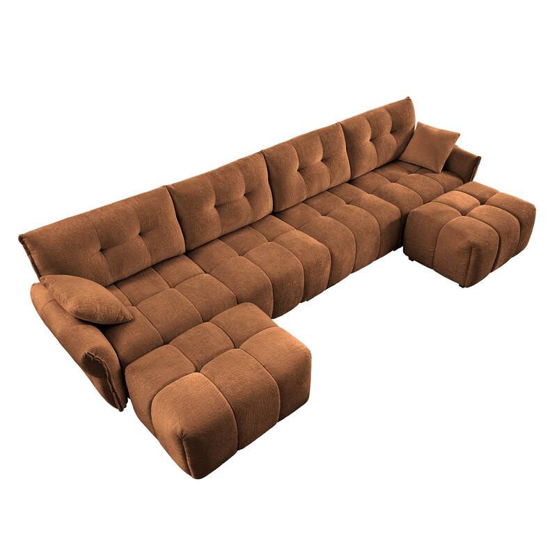 4-Seater U-Shaped Modular Sofa with 2 Ottomans & Pillows