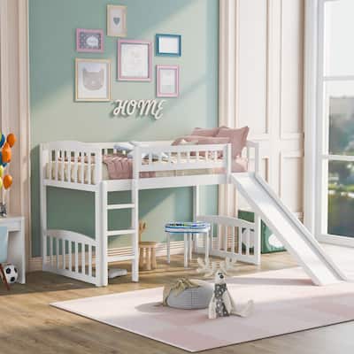 Twin Solid Wood Loft Bed with Slide and Ladder