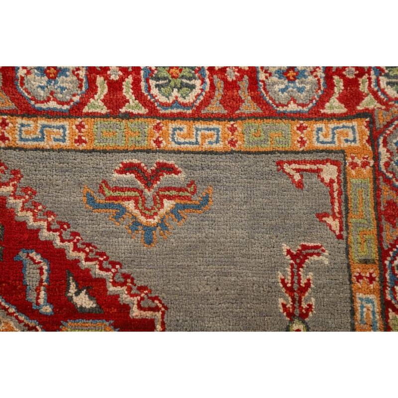 Geometric Kazak Accent Rug Hand-Knotted Oriental Wool Carpet - 3'3" x 5'0"