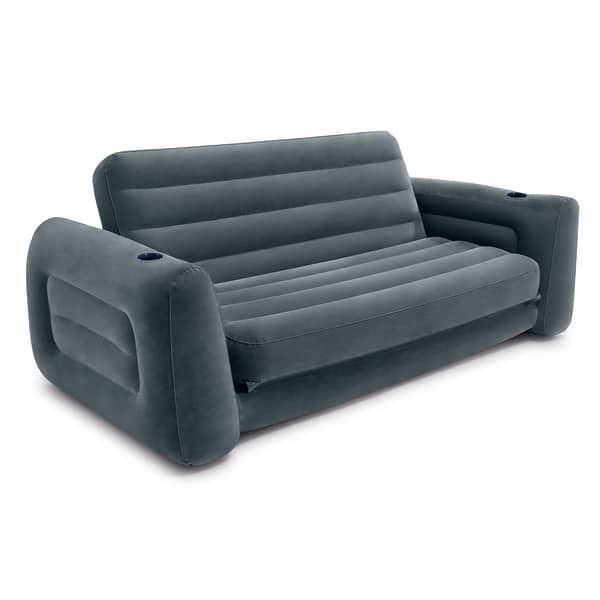 slide 1 of 7, Intex Queen Size Inflatable Pull-Out Sofa Bed Sleep Away Futon Couch, Dark Gray