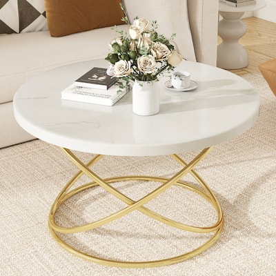 Tempered Glass Top Round Coffee Table with Metal Base