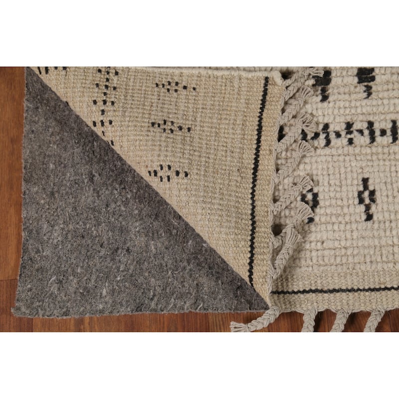 Beige / Ivory Moroccan Area Rug Handmade Wool Carpet - 6'0"x 9'5"