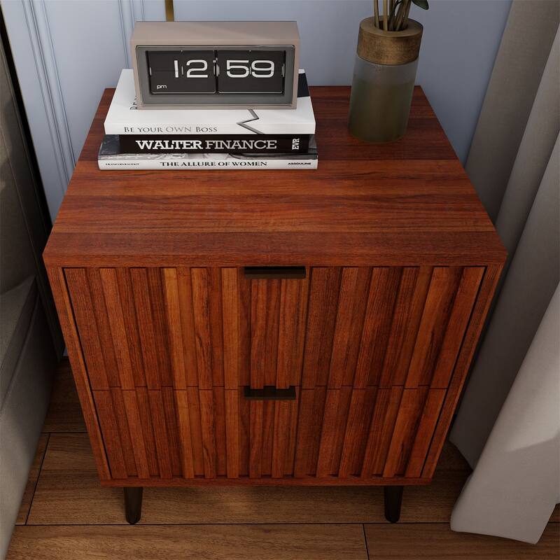 Wood Nightstand with 2 Drawers and Legs