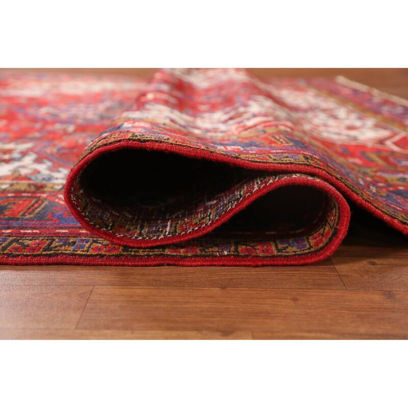 Hand Knotted Oriental 100% Wool Carpet Traditional Medallion Red Heriz Area Rug - 9' 1'' X 7' 3''