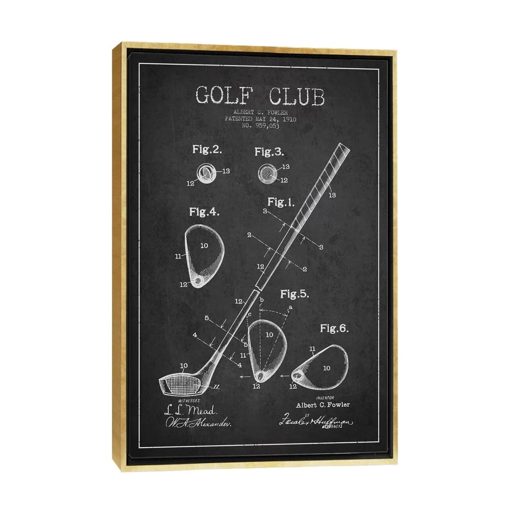 iCanvas "Golf Club Charcoal Patent Blueprint" by Aged Pixel Framed Canvas Print