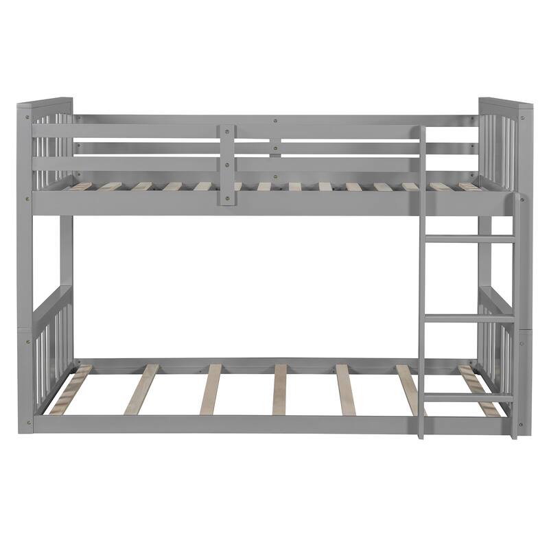 Space-Saving Twin Over Twin Bunk Bed with Ladder in White/Gray