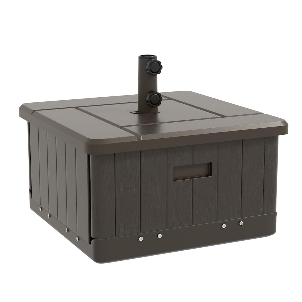 3-in-1 Outdoor Umbrella Base with Wheels, End Table, and Planter, 175 lbs. Capacity, Brown
