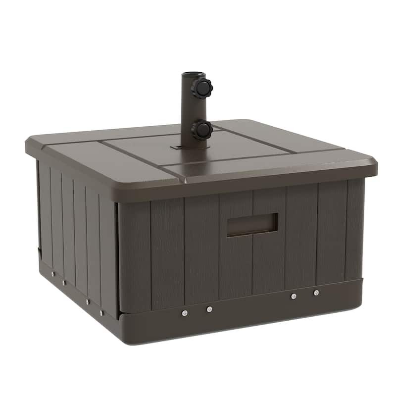 3-in-1 Outdoor Umbrella Base with Wheels, End Table, and Planter, 175 lbs. Capacity, Brown - Brown