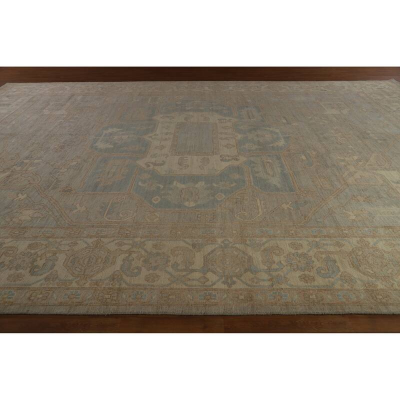Hand Knotted Oriental 100% Wool Carpet Transitional Medallion Greys & Charcoal Oushak Area Rug - 17' 5'' X 12' 5''
