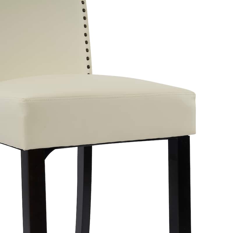 Counter Height Bar Stools Set of 2, PU Leather Upholstered Bar Stools, Dining Chairs with Nailheads & Rubber Wood Legs
