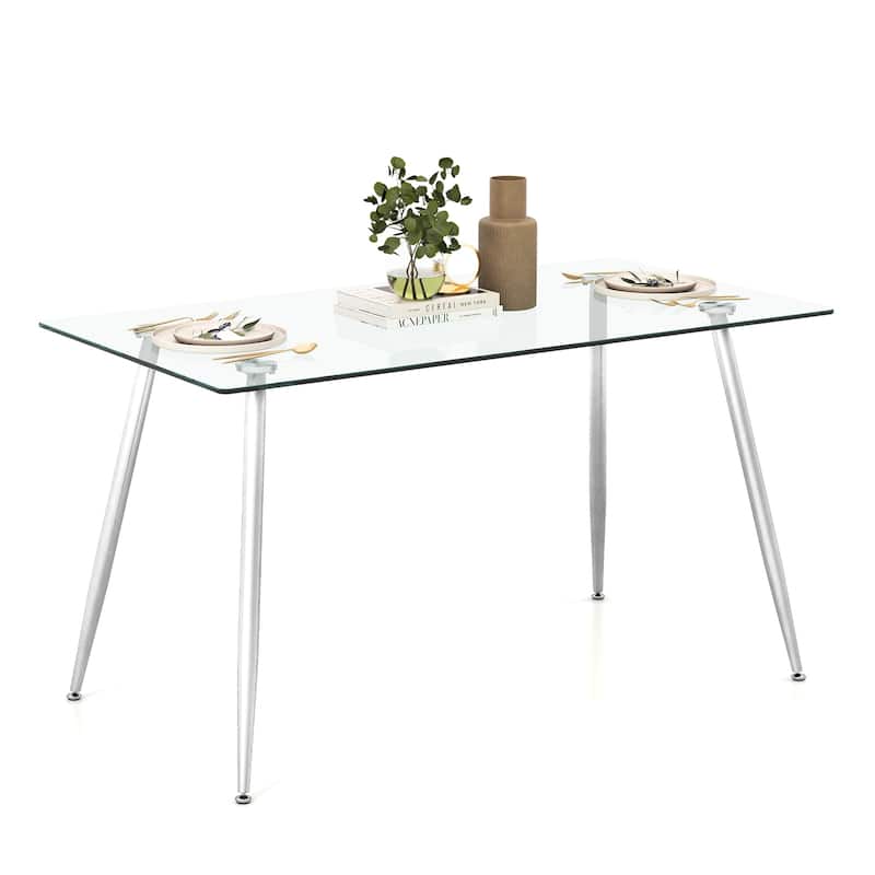 Modern Glass Rectangular Dining Table with Metal Legs - 51" x 27.5"x 29.5" (L xW xH)