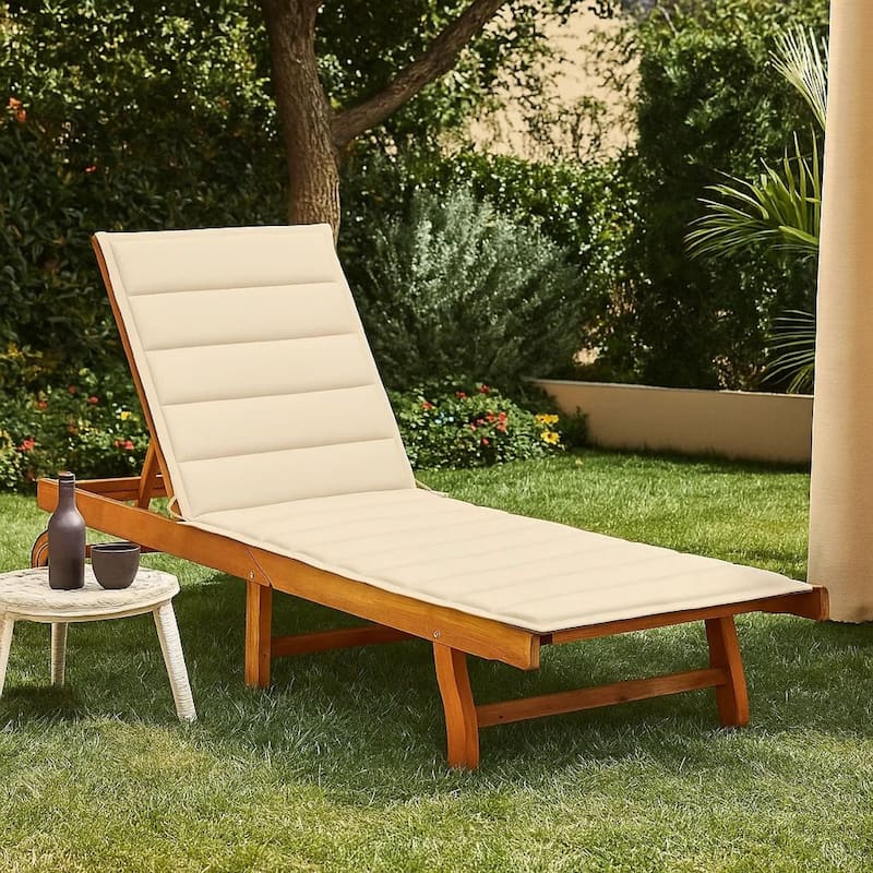 Kaye Outdoor Sun Lounger, 79 Inch Brown Acacia Wood, Cream Polyester