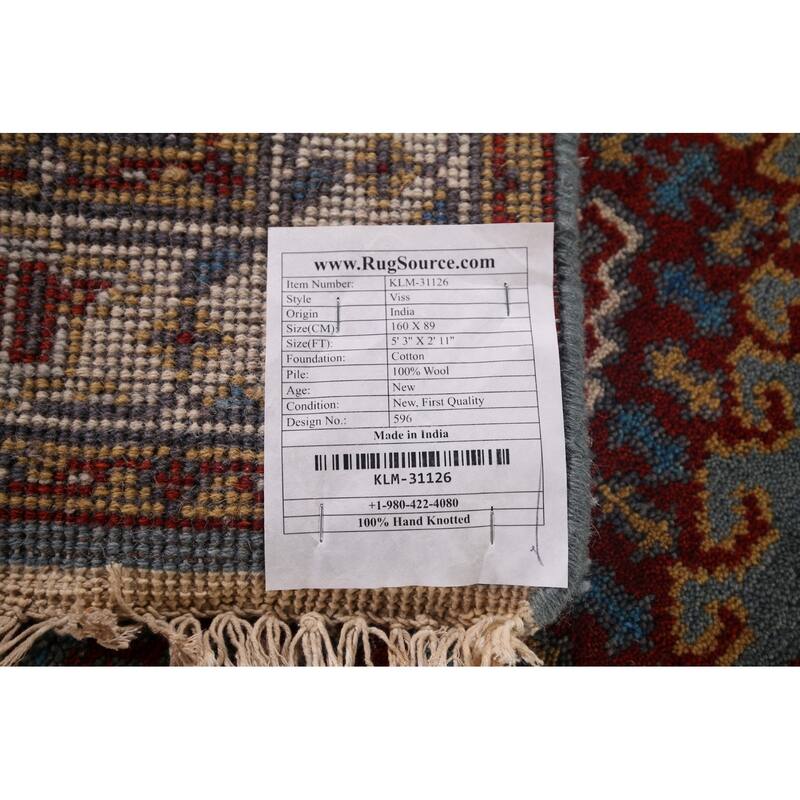 Blue Geometric Viss Oriental Accent Rug Hand-Knotted Wool Carpet - 2'11"x 5'3"