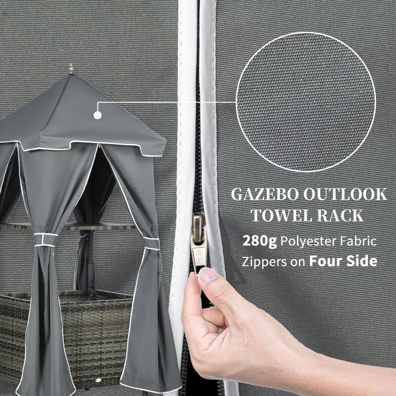 Outsunny Outdoor Towel Valet Caddy, Covered Poolside Towel Holder Rack