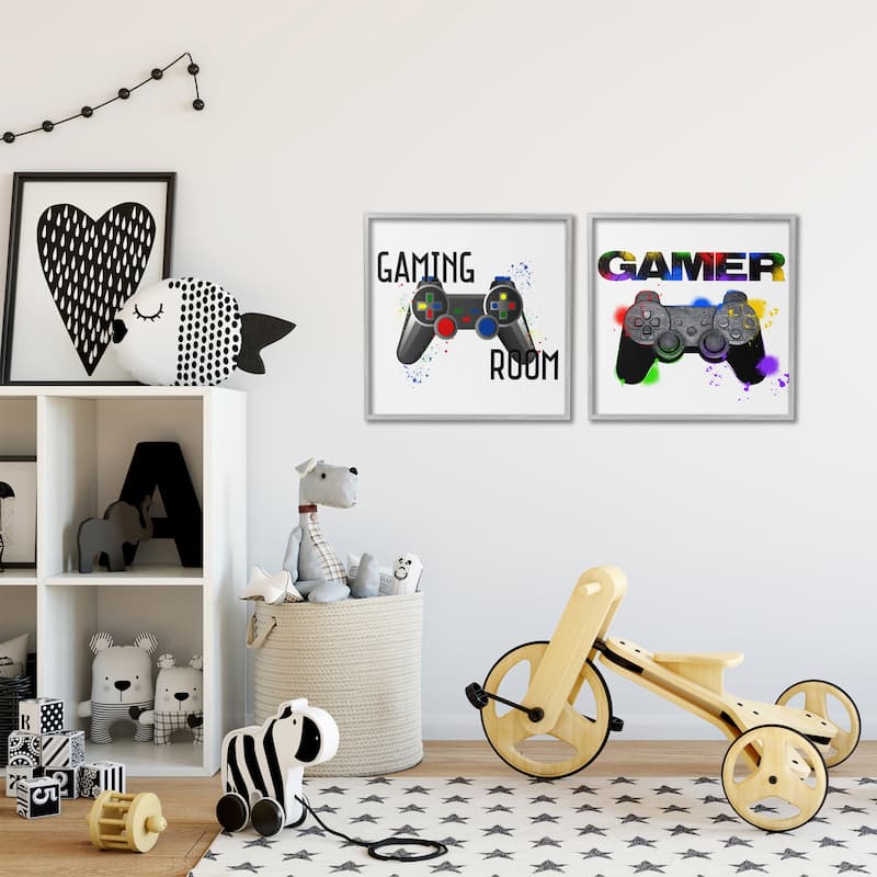 Stupell Retro Gaming Room Control Framed Giclee Art Design By Kim Allen, Marcus Prime (Set of 2)
