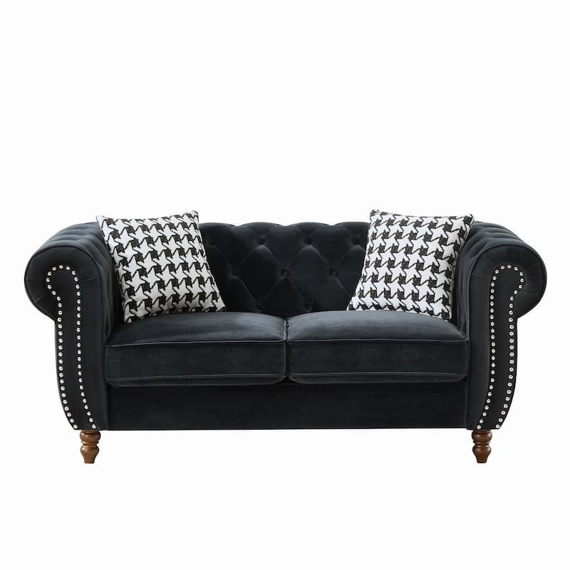 67"Velvet Upholstery Fabric Sofa With Roll Armrest & Nailhead,Upholstered Mid Century Modern Couch,2 Seater Couch