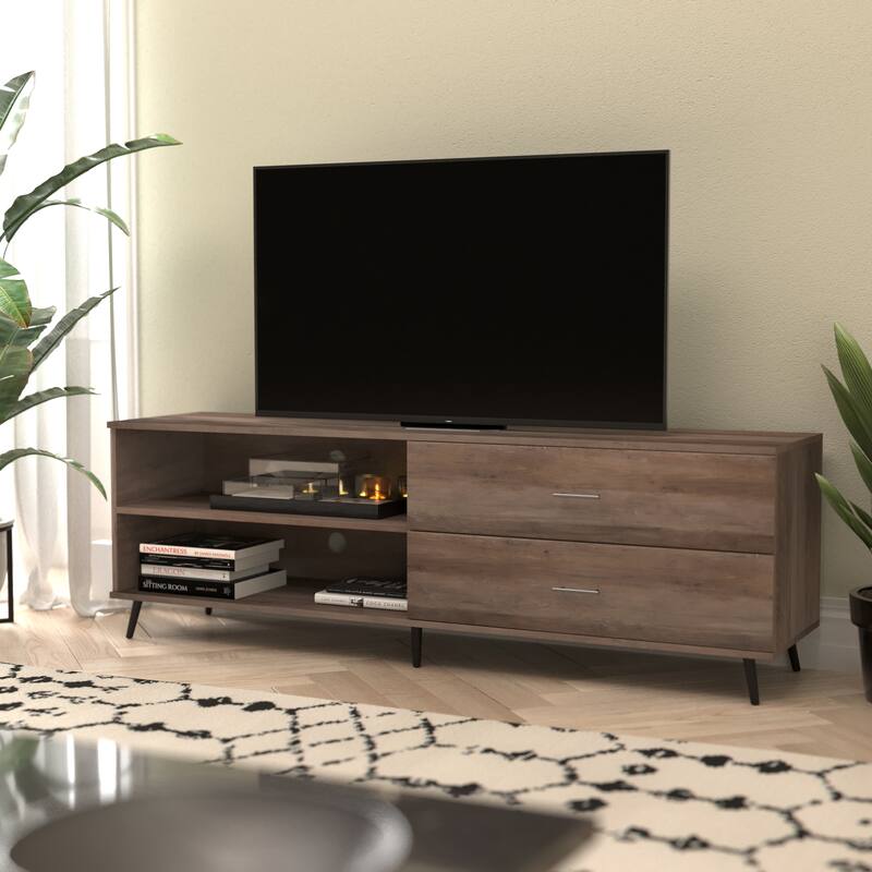 TV Stand for up to 60" TV's with Adjustable Shelf and Storage Drawers - Walnut