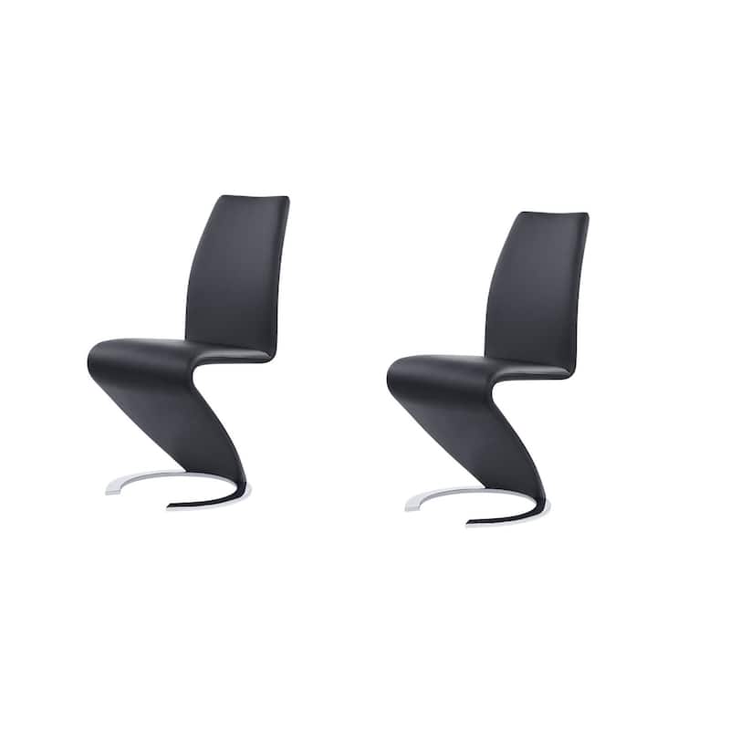 HomeRoots Set of Two Black and Silver Upholstered Faux Leather Dining Parsons Chairs