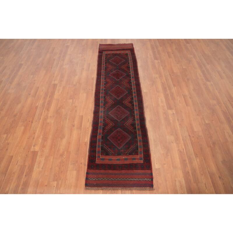 Hand Knotted Oriental 100% Wool Carpet Traditional Tribal Red Balouch Runner Rug - 7' 9'' X 2' 0''