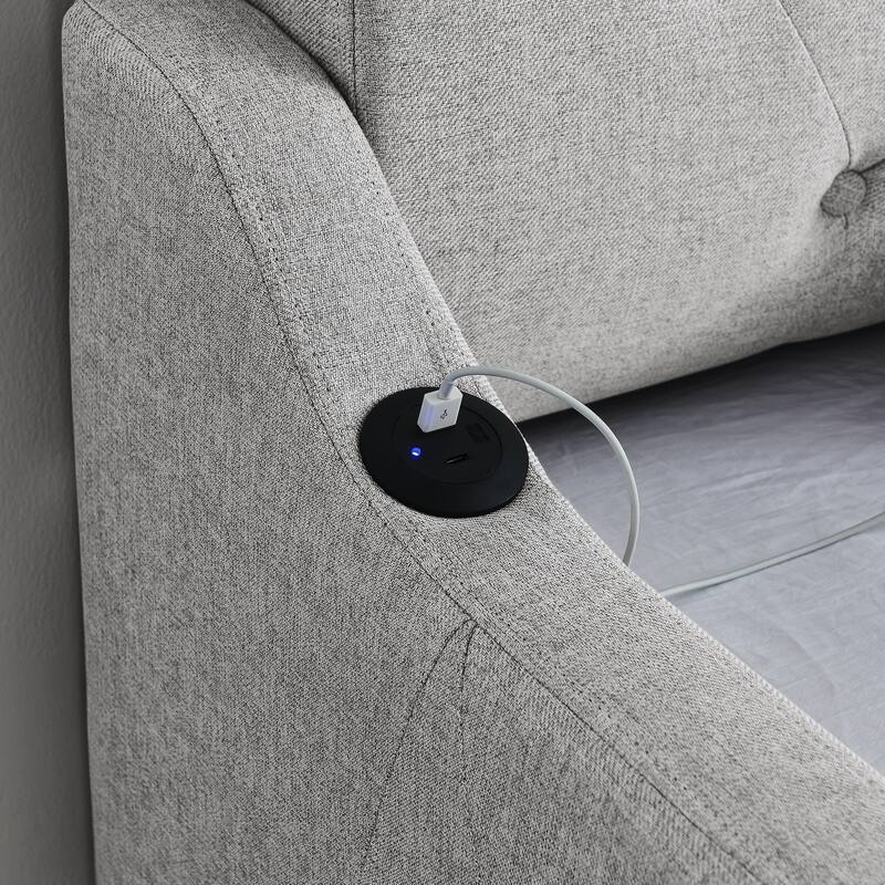 Roomfitters Twin Upholstered Daybed with Twin Pull-Out Trundle, USB Charging Port and Modern Linen Fabric