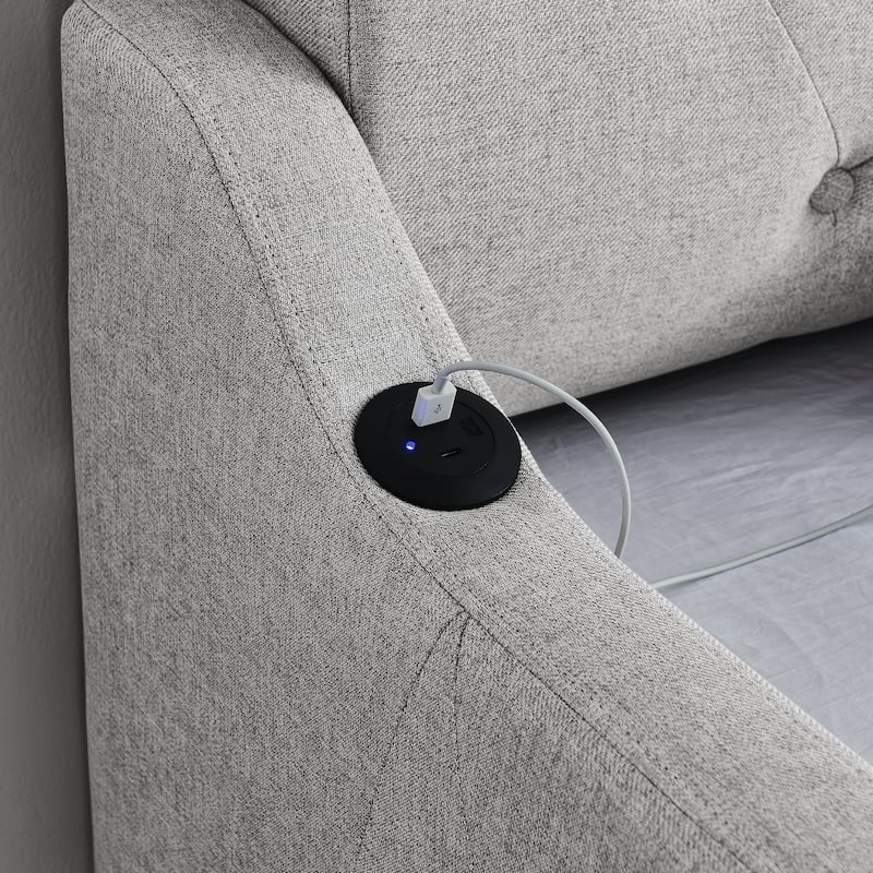 Twin Size Upholstery Daybed with Twin Size Erectable Trundle and USB Charging Design
