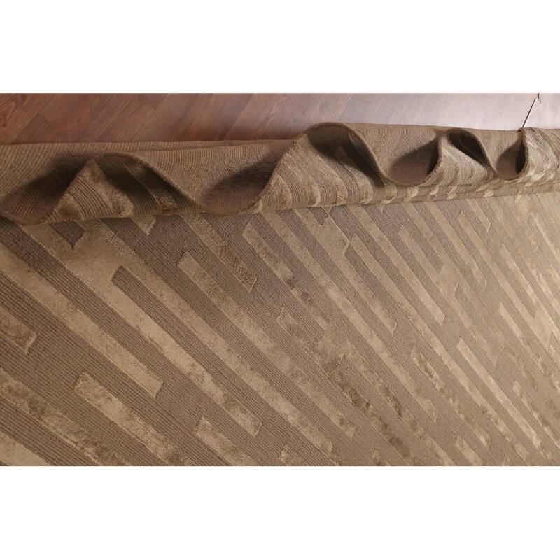 Striped Nepalese Modern Large Area Rug Hand-Knotted Wool Carpet - 10'0" x 13'8"