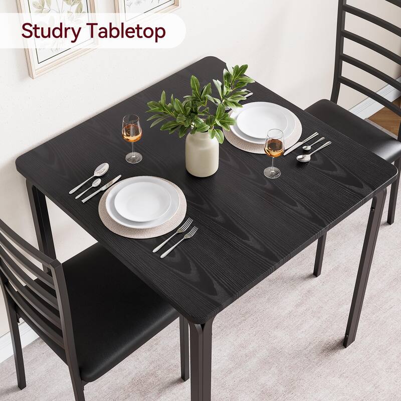 3-Piece Modern Dining Set for 2, Square Table and Chairs for Apartment Kitchen or Indoor Small Dining Area
