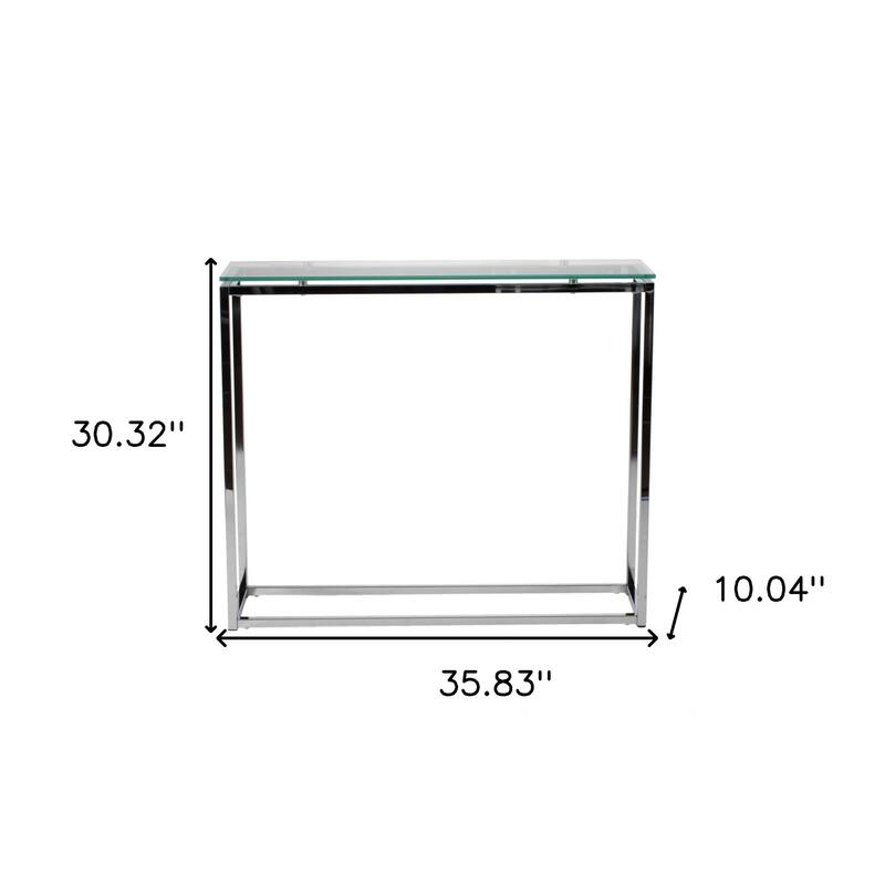HomeRoots 36" Clear and Silver Glass Sled Console Table