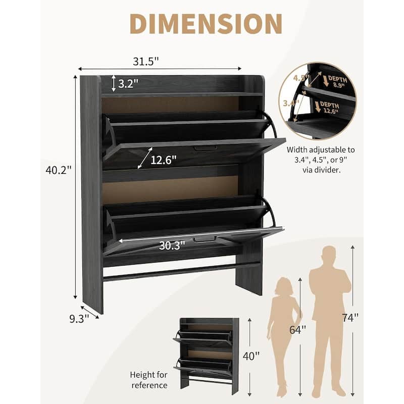 Freestanding Slim Shoe Storage Cabinet with 2 Flip Drawers for Entryway Hallway