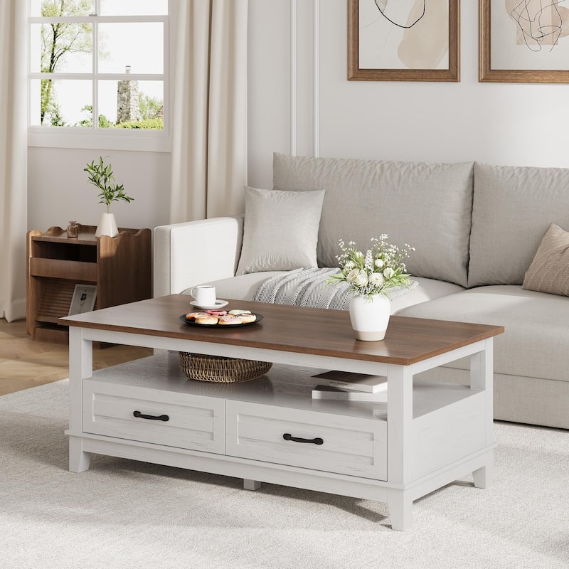 Farmhouse Coffee Table, Rectangle for Living Room,