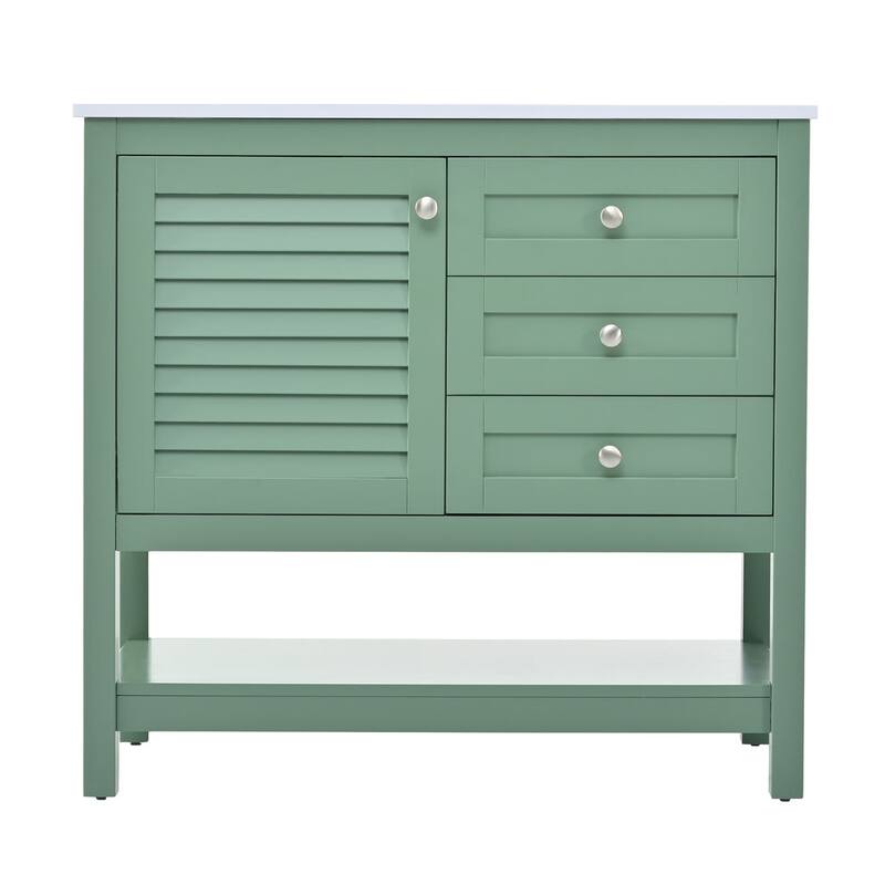 36 inch MDF Freestanding Bathroom Vanity Set in Green with Integrated Resin Sink
