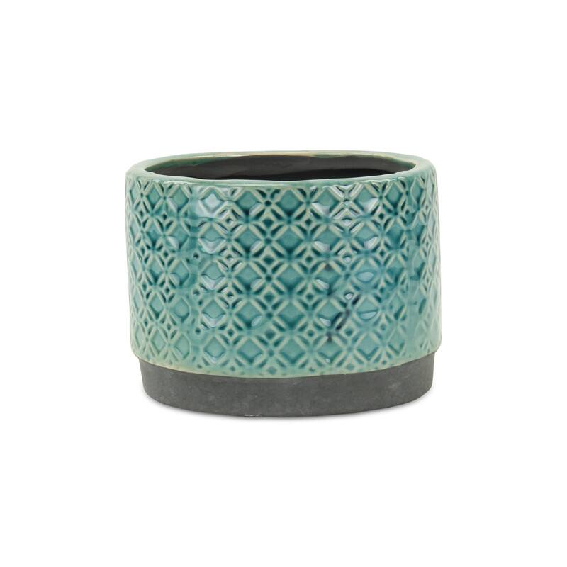 Zajedani Turquoise Ceramic Wide Lattice Pot - Large
