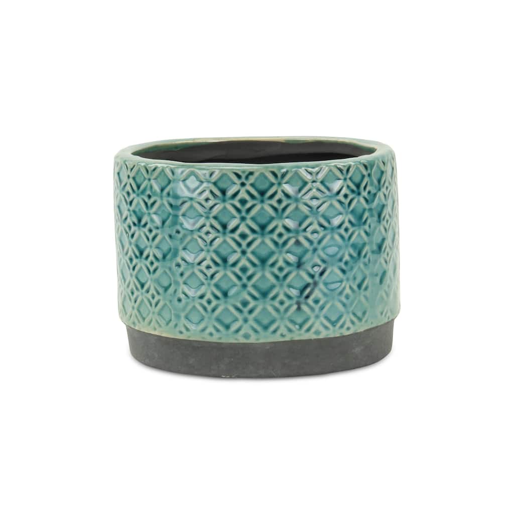 Zajedani Turquoise Ceramic Wide Lattice Pot