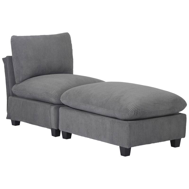 Hamilton Corduroy Upholstered Single Sofa Chair with Ottoman - Gray