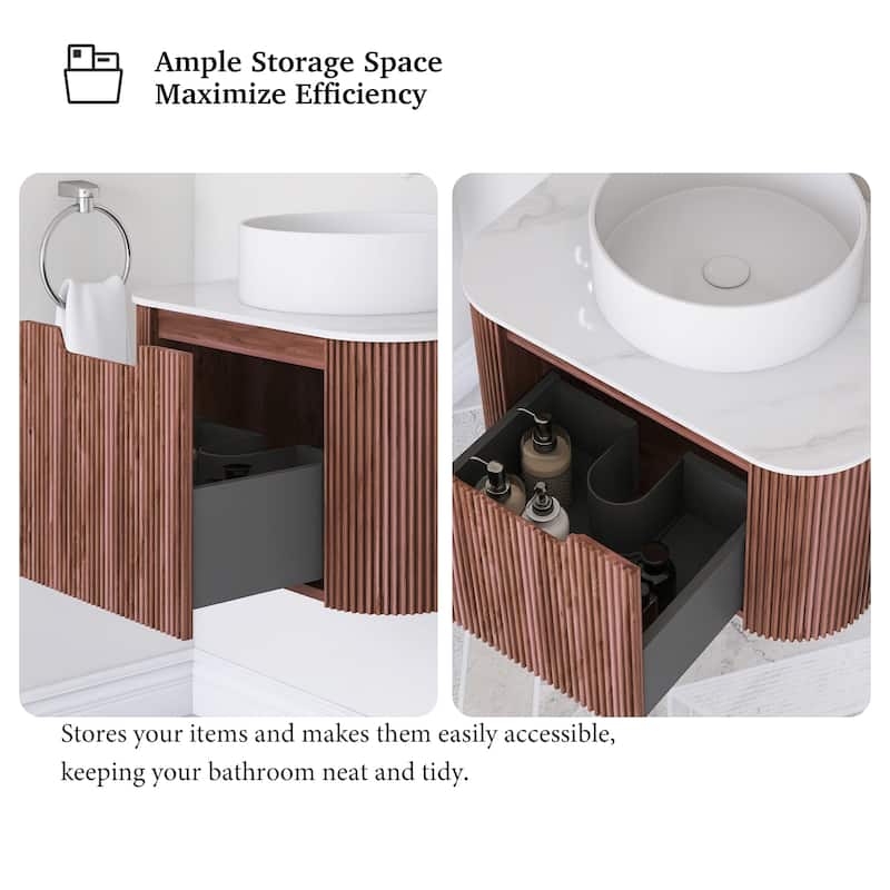 Wall-Mounted Bathroom Vanity with White Round Ceramic Sink