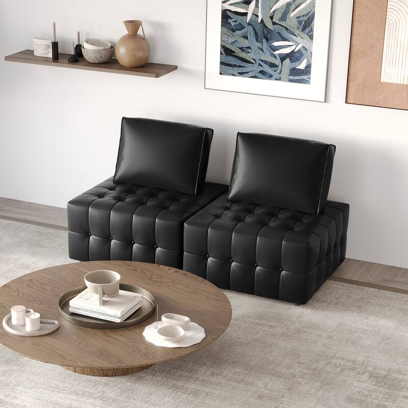 CraftPorch 2-Piece Elegance Button-Tufted PU Upholstered