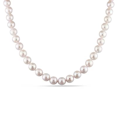 Miadora 14k Yellow Gold White Freshwater Cultured Pearl Strand Necklace (7-7.5mm) - 7.5 mm x 18 inch x 7.5 mm