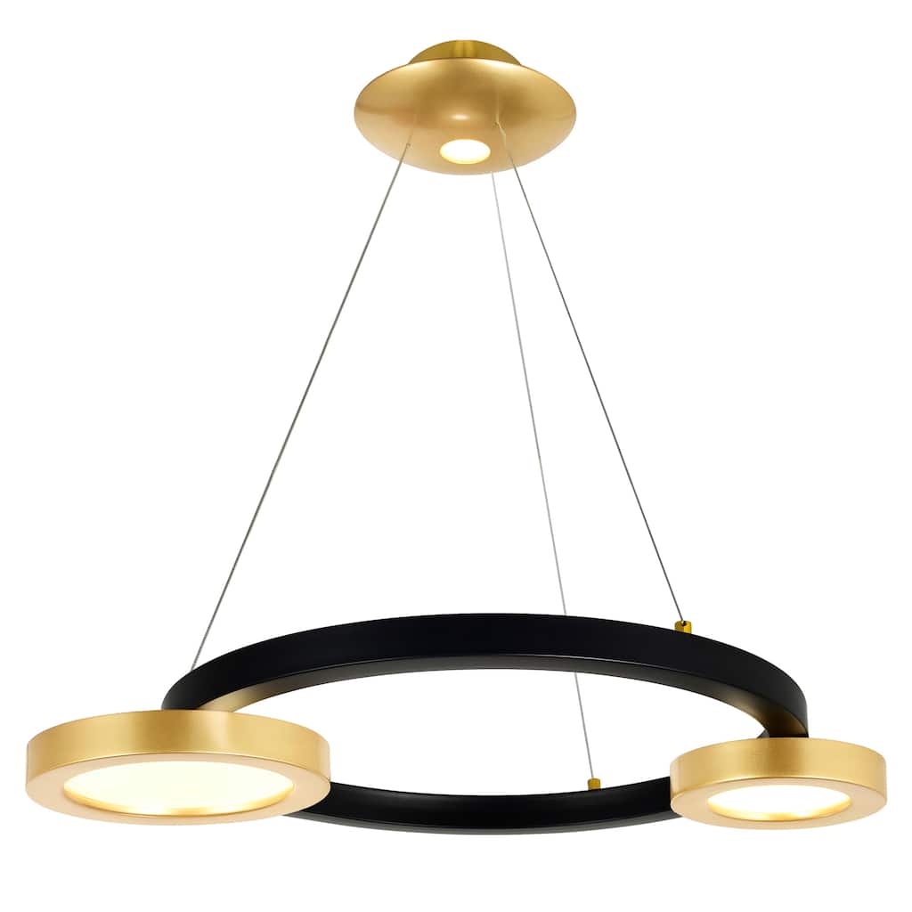 Deux Lunes Integrated LED 20in Sun Gold & Black Chandelier - Sun Gold/Pearl Black