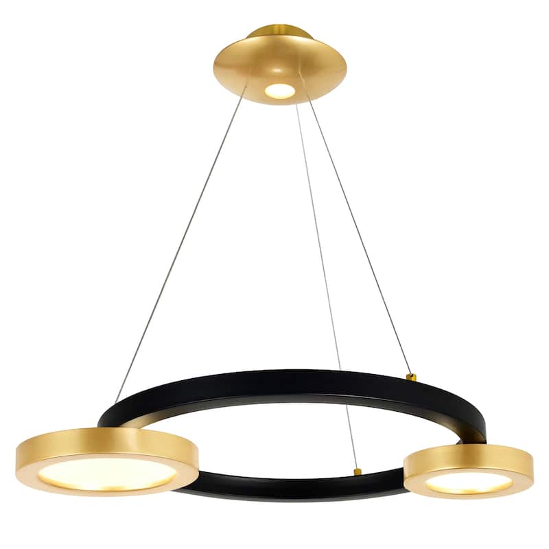Deux Lunes Integrated LED 20in Sun Gold & Black Chandelier - Sun Gold/Pearl Black - Sun Gold/Pearl Black