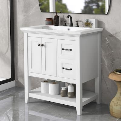 Merax 30" Bathroom Vanity with Ceramic Sink Top, White