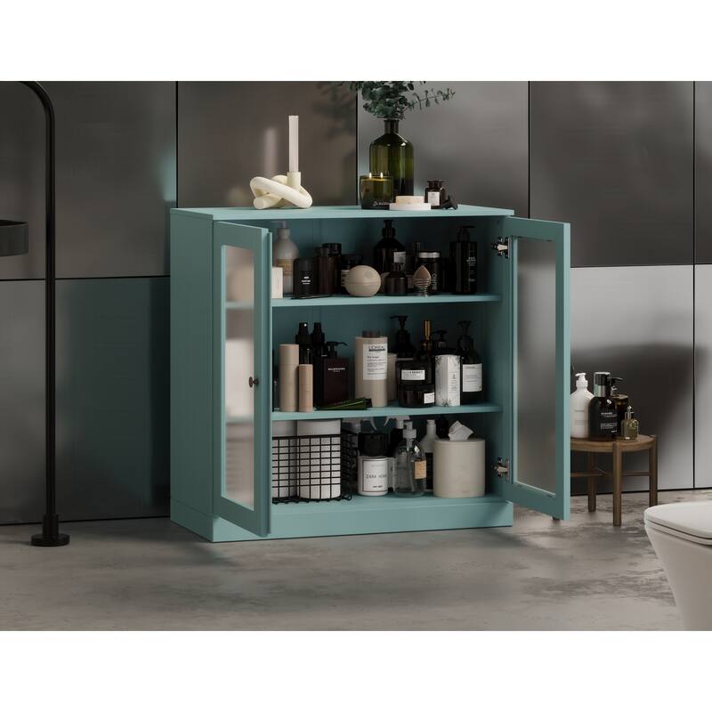 Palace Imports 100% Solid Wood 32" Bathroom Cabinet with Frosted Glass Doors and Adjustable Shelves