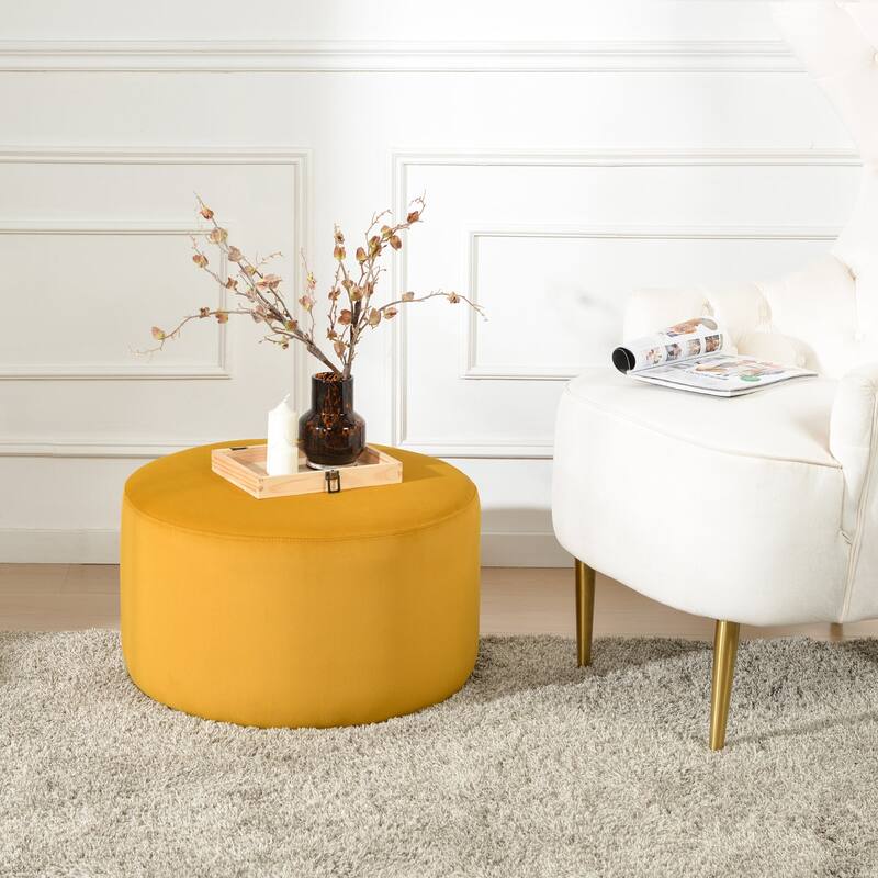 KINWELL Round Upholstered Pouf Ottoman Footrest