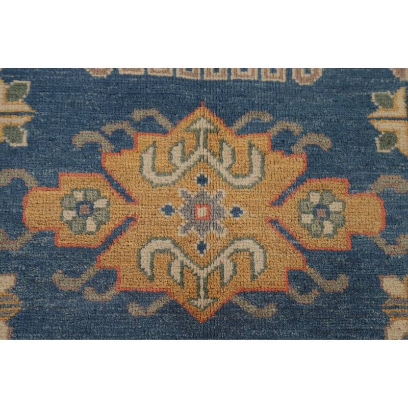 Blue Kazak Living Room Area Rug Handmade Wool Carpet - 6'8" x 9'9"