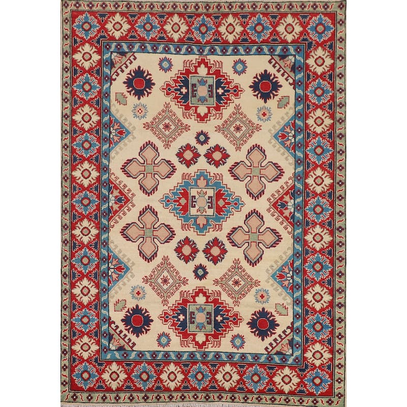 Kazak Area Rug Handmade Traditional Beige Wool Carpet - 5'0" x 7'11"