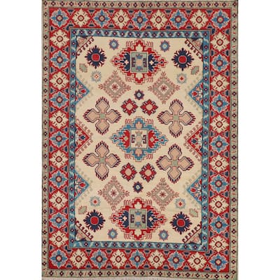 Kazak Area Rug Handmade Traditional Beige Wool Carpet - 5'0" x 7'11"