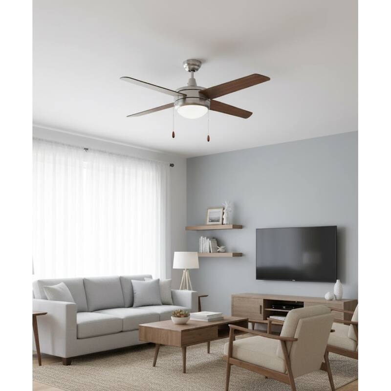 50" Europa 4-Blade Ceiling Fan Brushed Nickel Finish and Walnut Blade Finish with Integrated LED Light