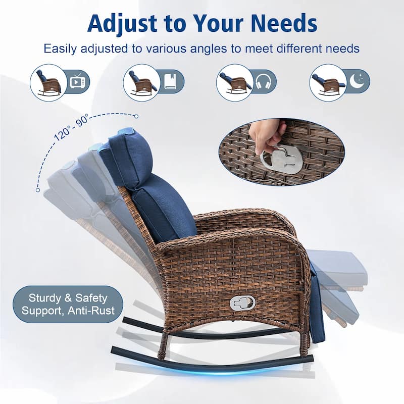 Pocassy Outdoor Curved Rocker Chaise Lounge Chairs with Side Table Set.