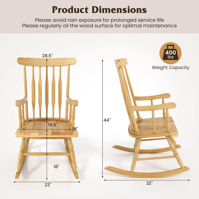 Costway Solid Wood Rocking Chair Porch Rocker Indoor Outdoor Seat - See Details