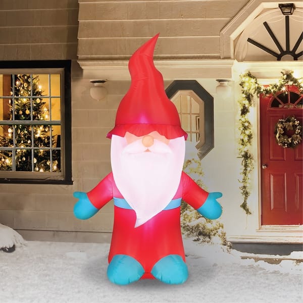Occasions Airflowz Inflatable Christmas Gnome, 6 ft Tall, Red Bed